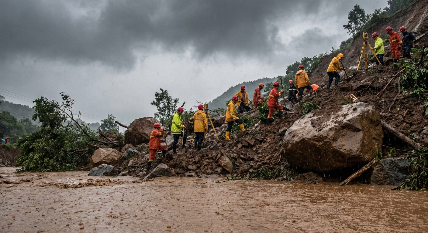 重庆彭水山体崩塌后暴雨突袭 全力救援转移群众